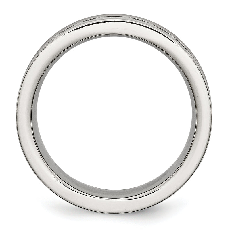 Stainless Steel Sawtooth Accent/Black Ceramic Center Faceted Band