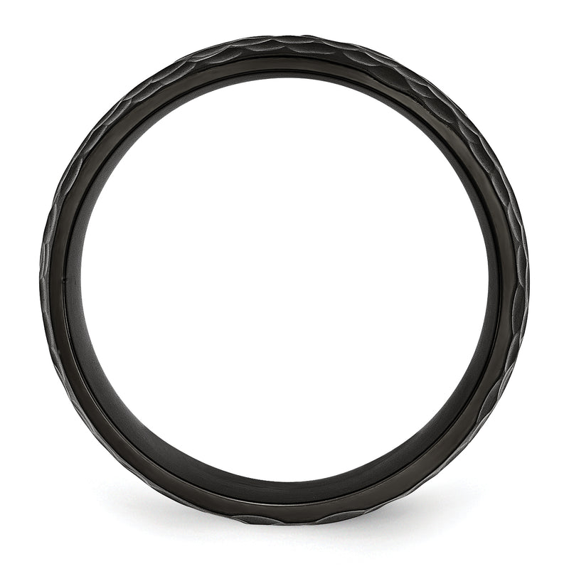 Stainless Steel Black Ip Plated Hammered 8mm Band