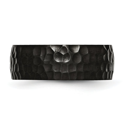 Stainless Steel Black Ip Plated Hammered 8mm Band