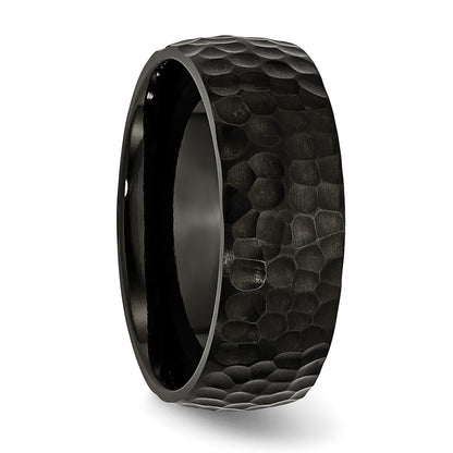 Stainless Steel Black Ip Plated Hammered 8mm Band
