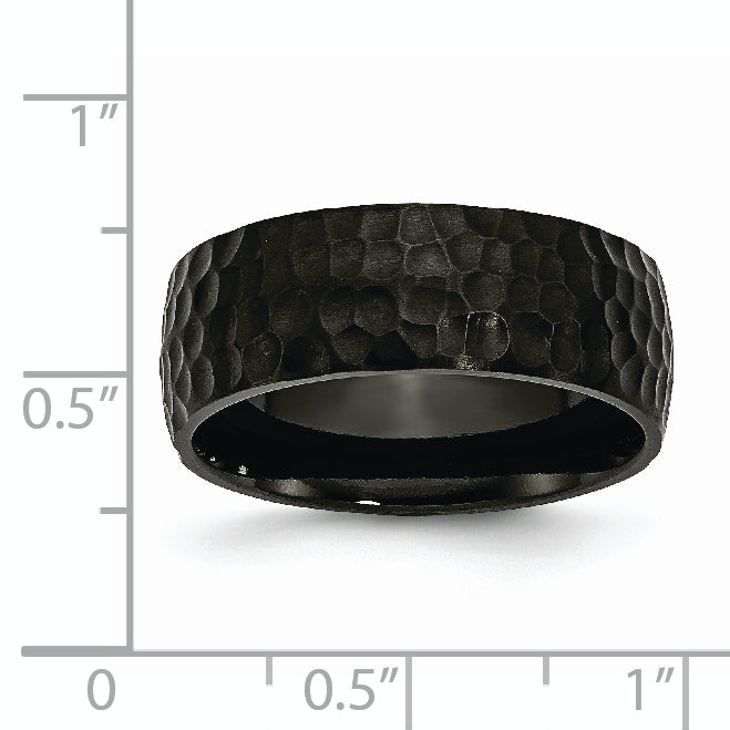 Stainless Steel Black Ip Plated Hammered 8mm Band