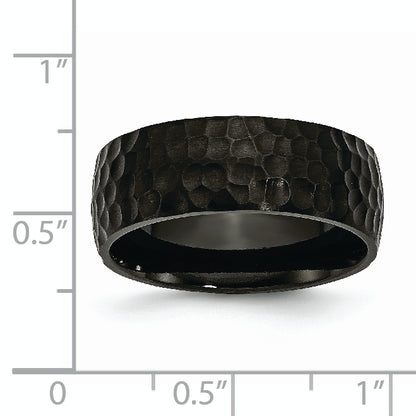 Stainless Steel Black Ip Plated Hammered 8mm Band