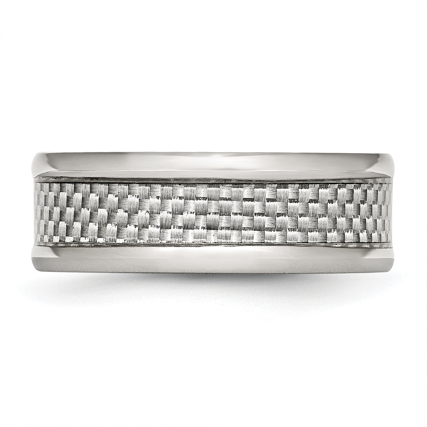 Stainless Steel Polished W/ Grey Carbon Fiber Inlay 8mm Band