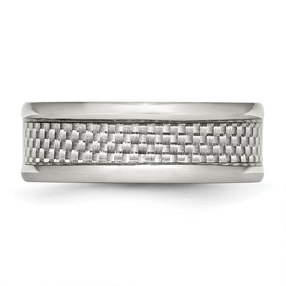 Stainless Steel Polished W/ Grey Carbon Fiber Inlay 8mm Band