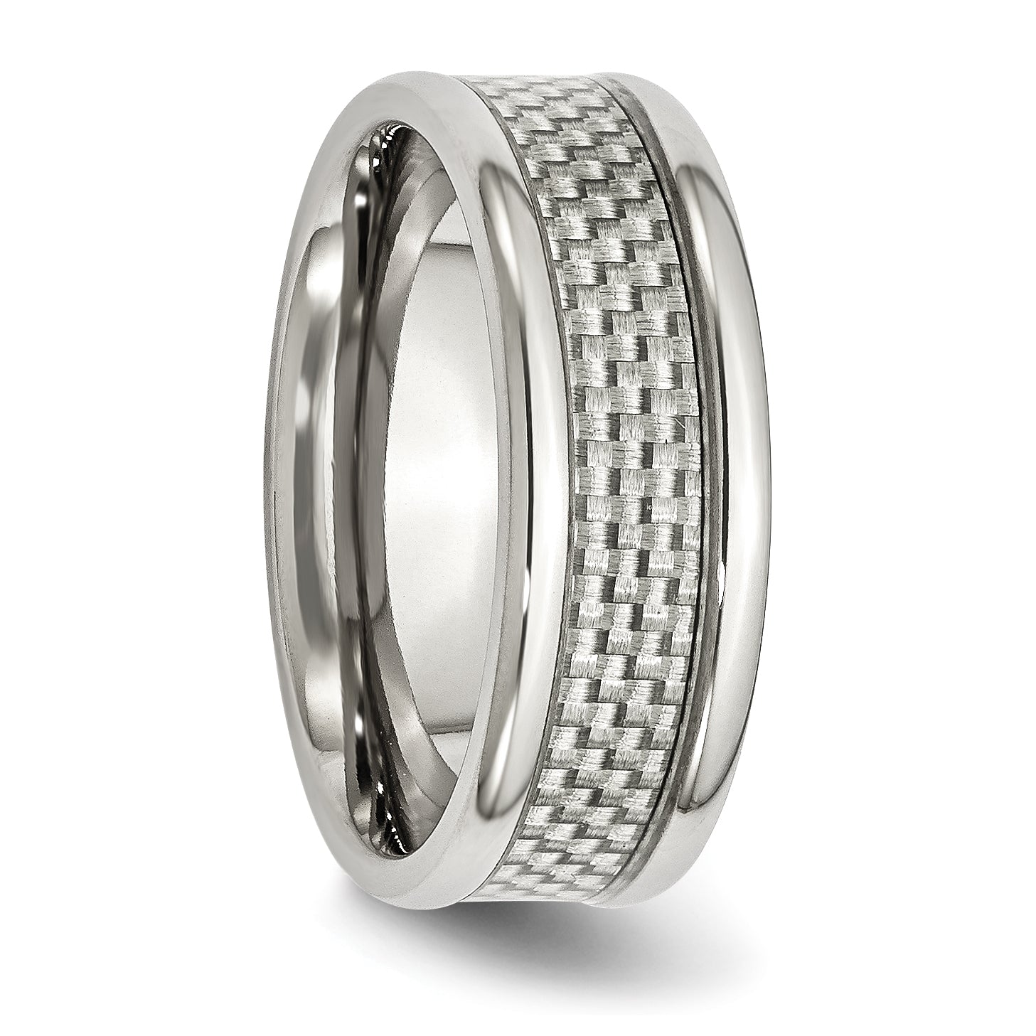 Stainless Steel Polished W/ Grey Carbon Fiber Inlay 8mm Band