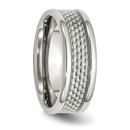 Stainless Steel Polished W/ Grey Carbon Fiber Inlay 8mm Band