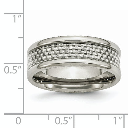 Stainless Steel Polished W/ Grey Carbon Fiber Inlay 8mm Band