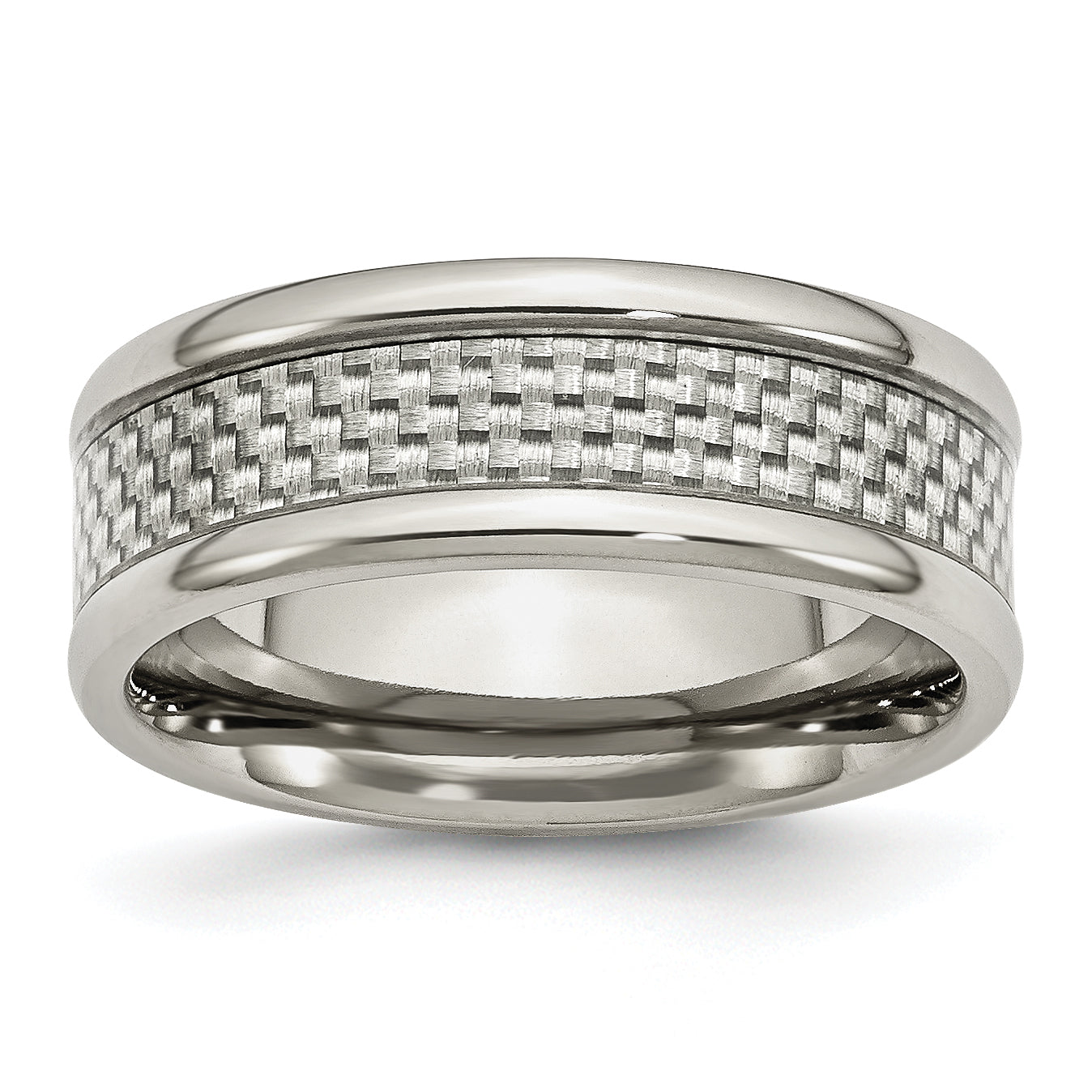 Stainless Steel Polished W/ Grey Carbon Fiber Inlay 8mm Band