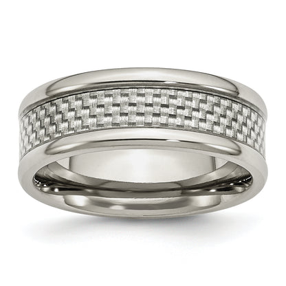 Stainless Steel Polished W/ Grey Carbon Fiber Inlay 8mm Band