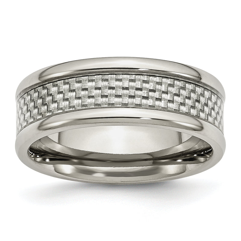 Stainless Steel Polished W/ Grey Carbon Fiber Inlay 8mm Band