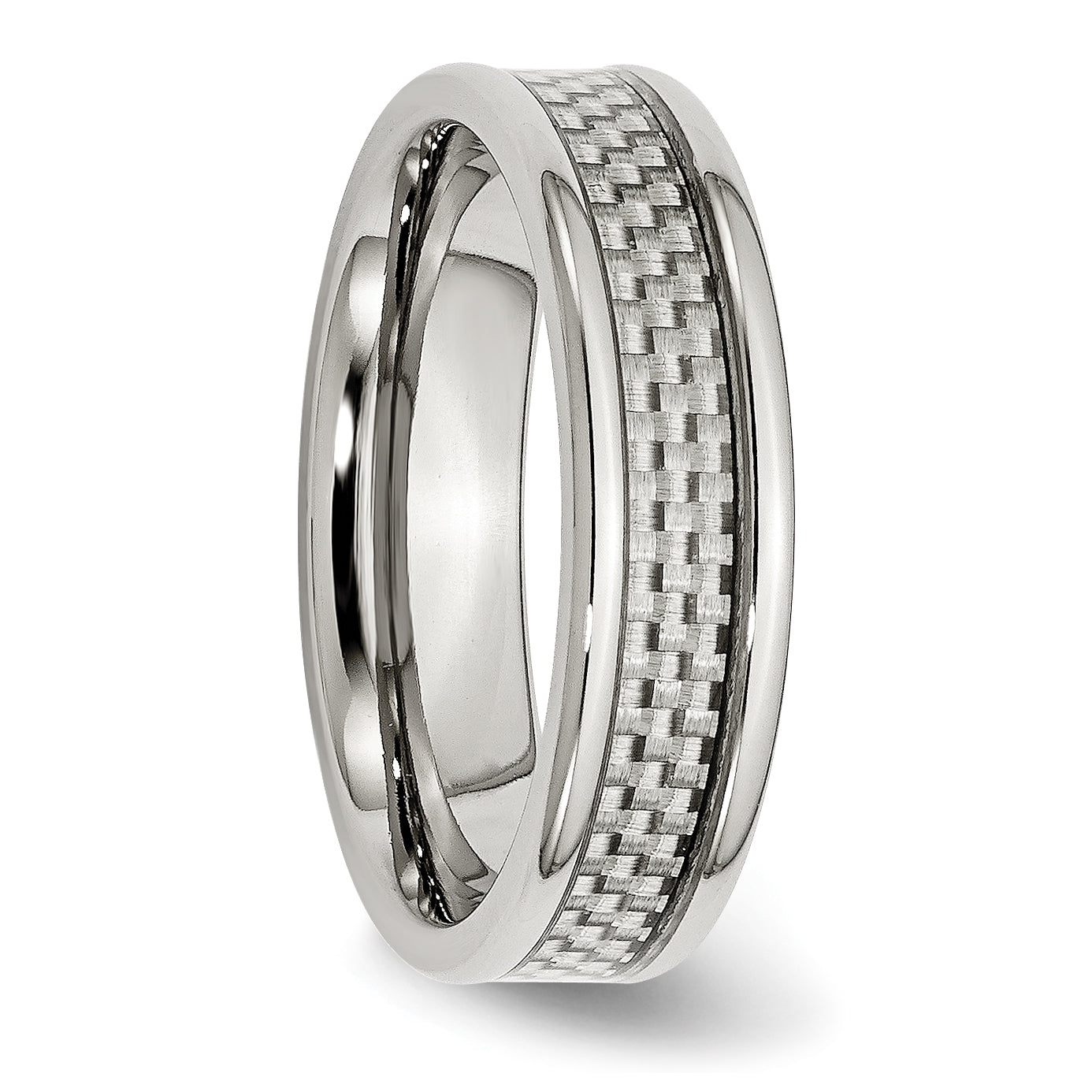 Stainless Steel Polished W/ Grey Carbon Fiber Inlay 6mm Band