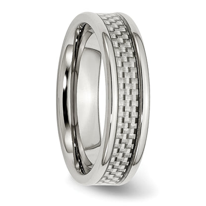 Stainless Steel Polished W/ Grey Carbon Fiber Inlay 6mm Band