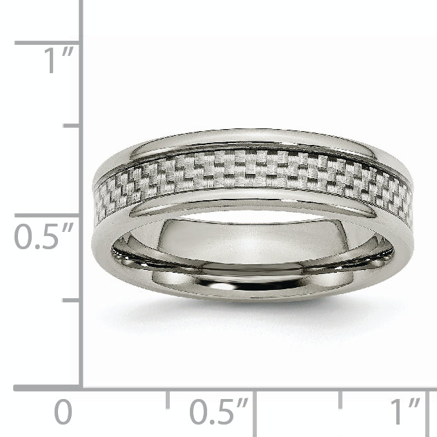 Stainless Steel Polished W/ Grey Carbon Fiber Inlay 6mm Band