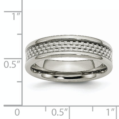 Stainless Steel Polished W/ Grey Carbon Fiber Inlay 6mm Band