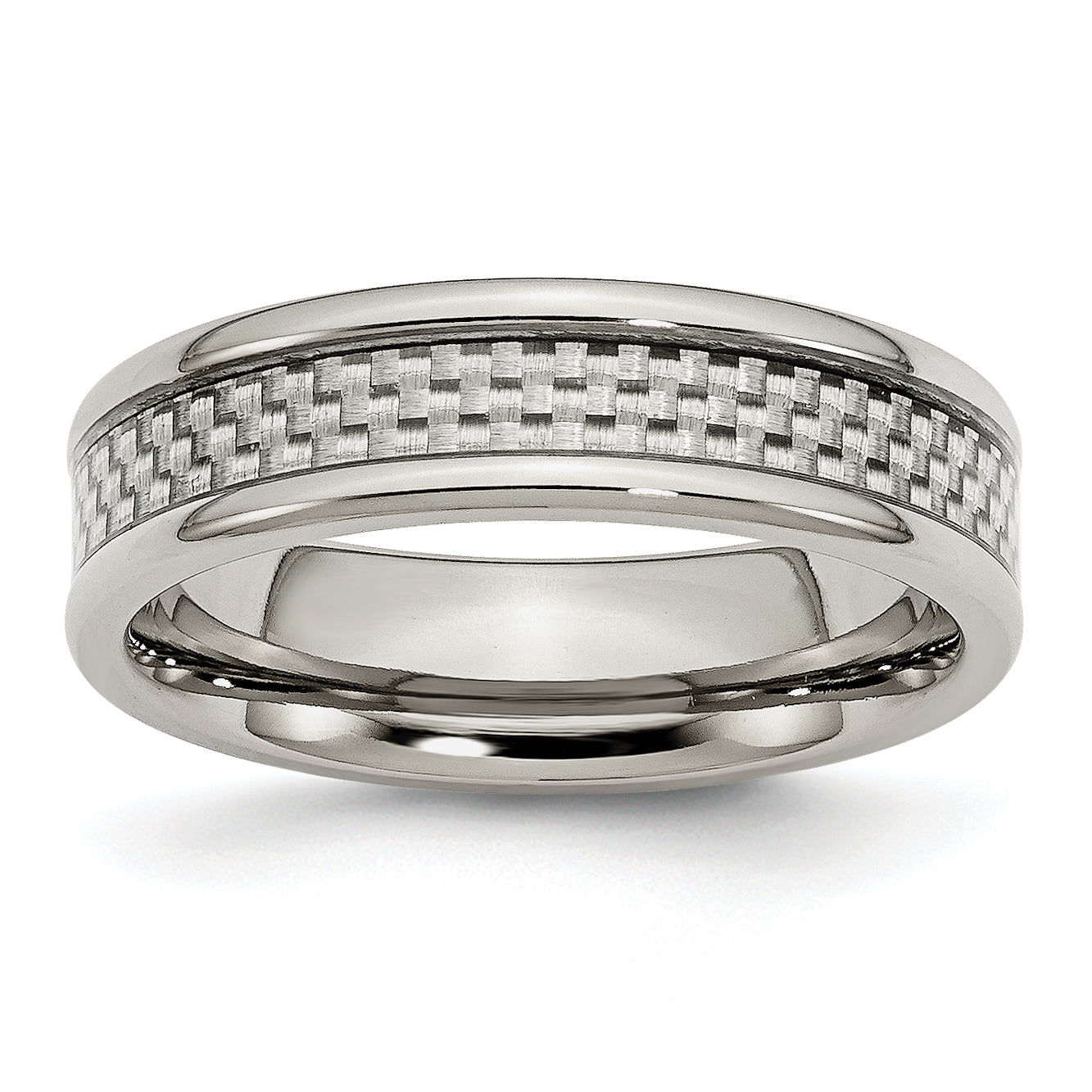 Stainless Steel Polished W/ Grey Carbon Fiber Inlay 6mm Band