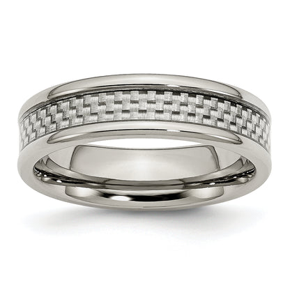 Stainless Steel Polished W/ Grey Carbon Fiber Inlay 6mm Band