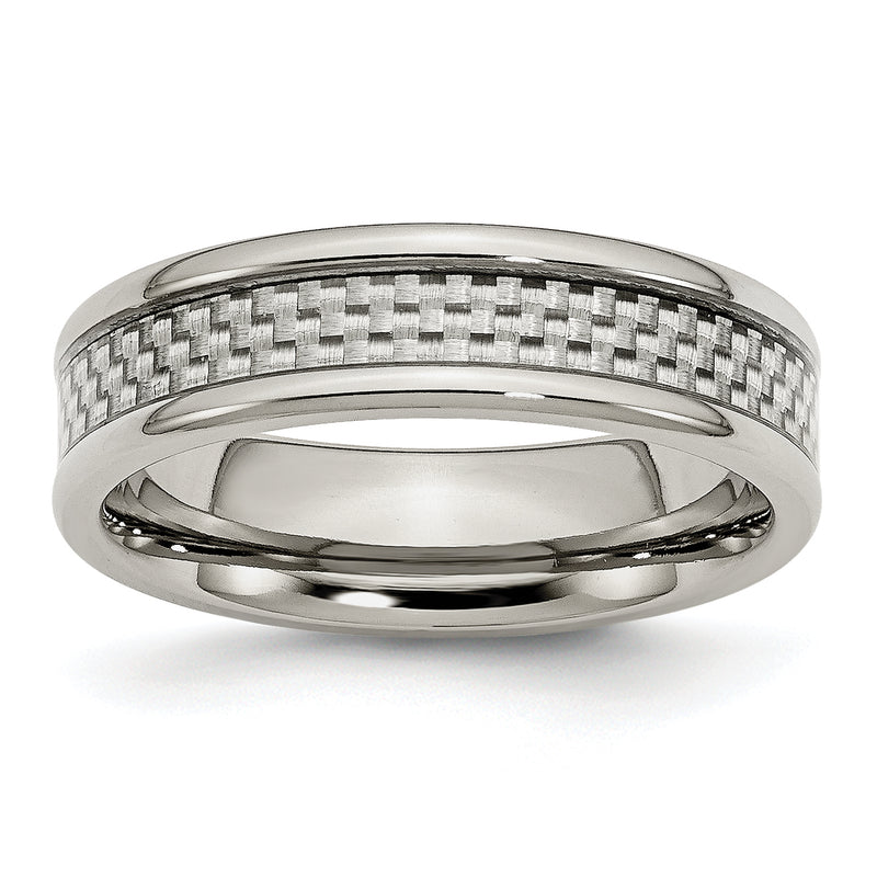 Stainless Steel Polished W/ Grey Carbon Fiber Inlay 6mm Band
