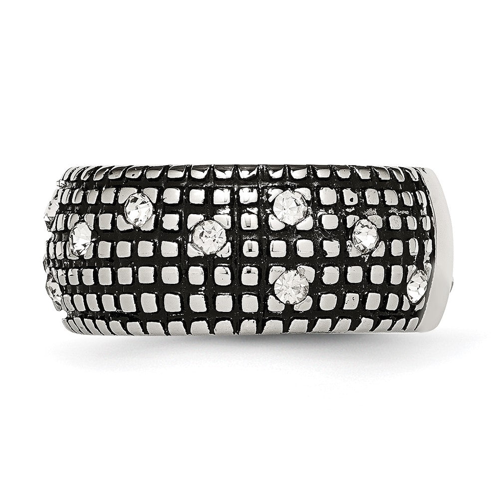 Stainless Steel Antiqued And Polished Crystal 10mm Band