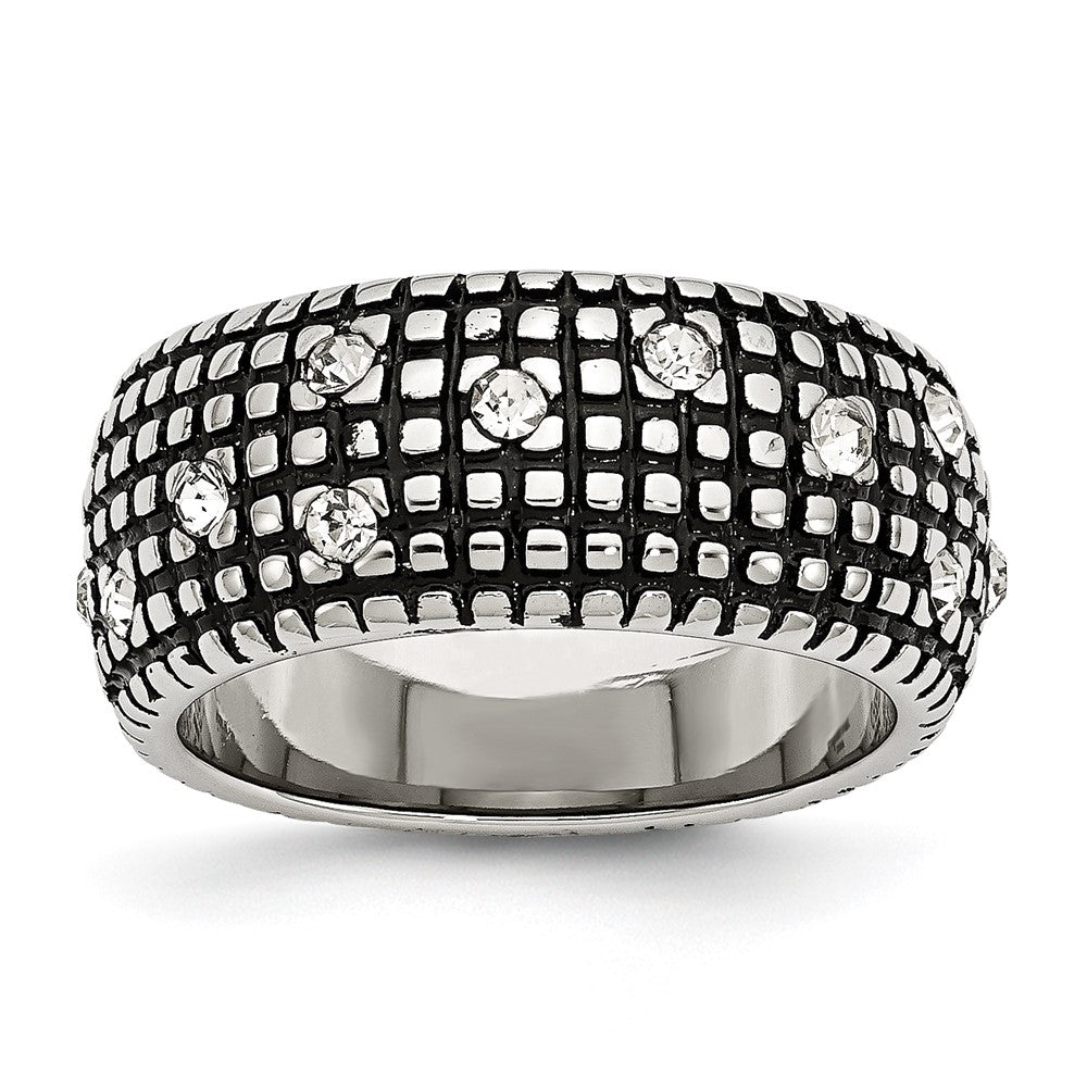 Stainless Steel Antiqued And Polished Crystal 10mm Band