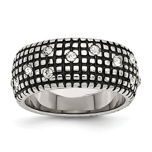 Stainless Steel Antiqued And Polished Crystal 10mm Band