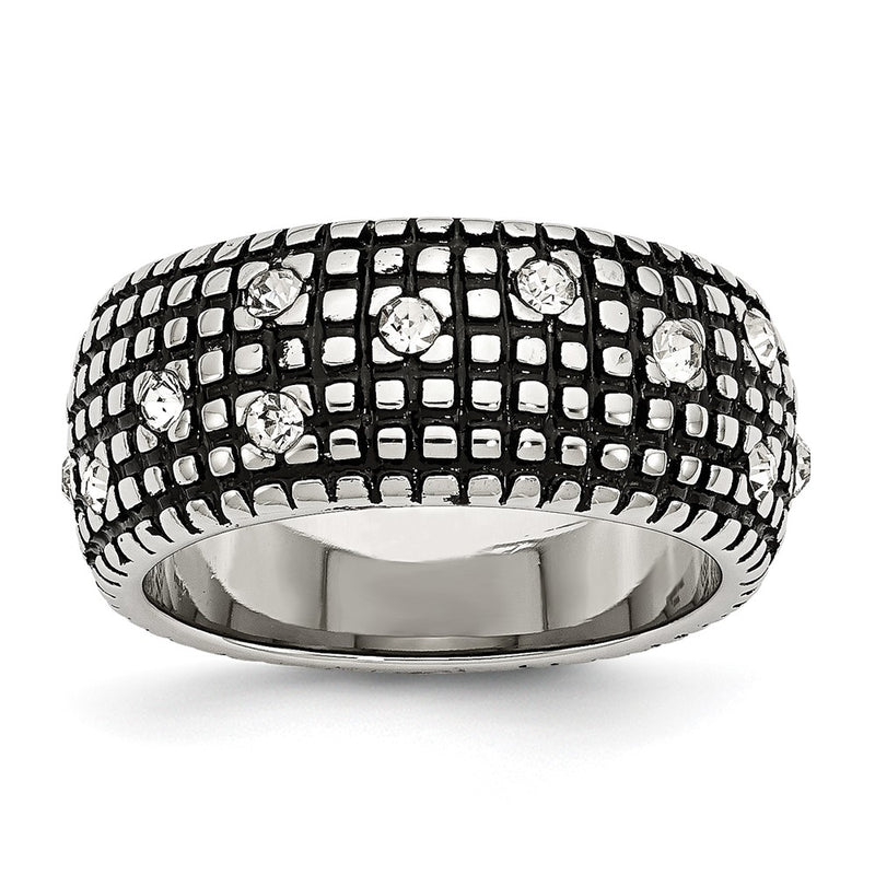 Stainless Steel Antiqued And Polished Crystal 10mm Band