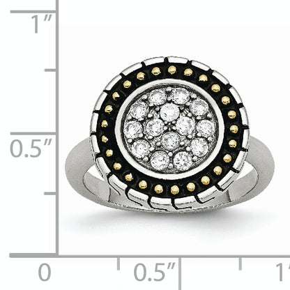 Stainless Steel Cz With Yellow Ip Plated Accent Antiqued Ring
