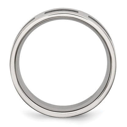 Stainless Steel Brushed Black Rubber 8mm Flat Band