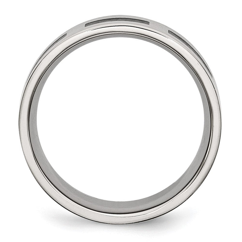 Stainless Steel Brushed Black Rubber 8mm Flat Band