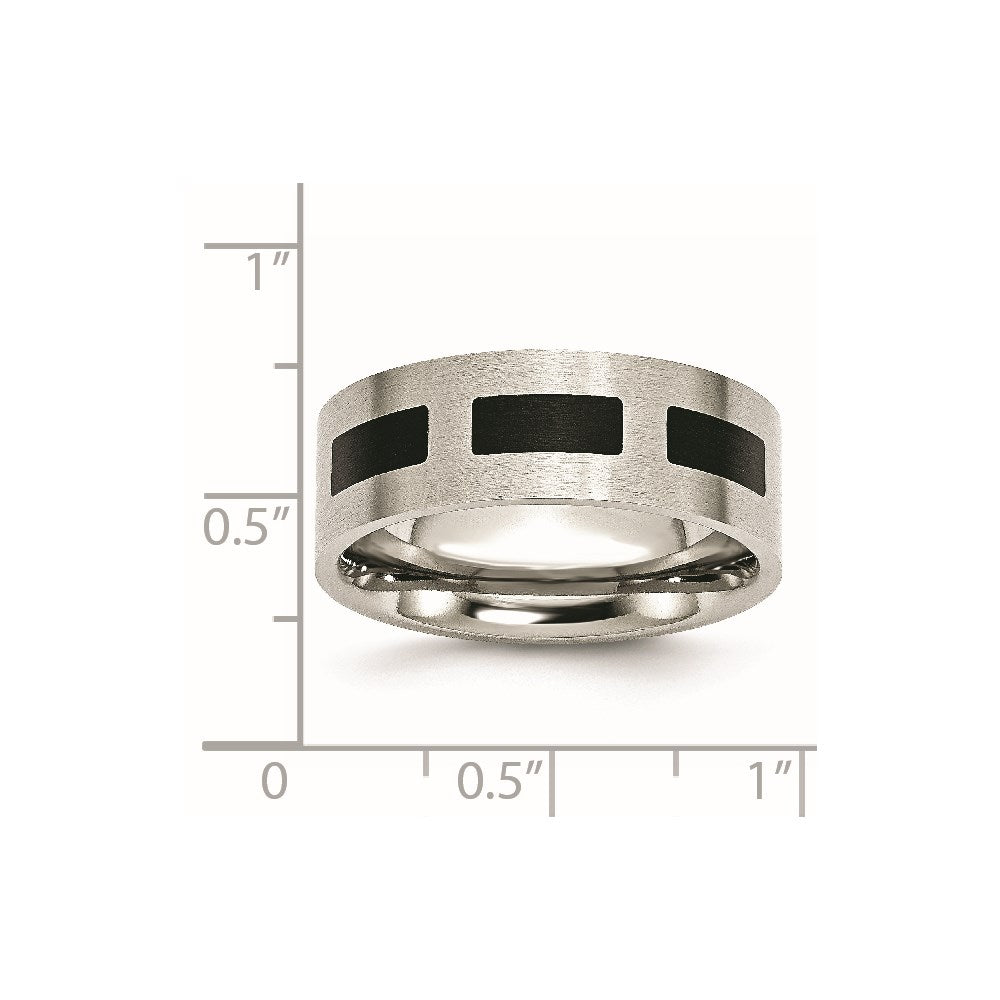 Stainless Steel Brushed Black Rubber 8mm Flat Band