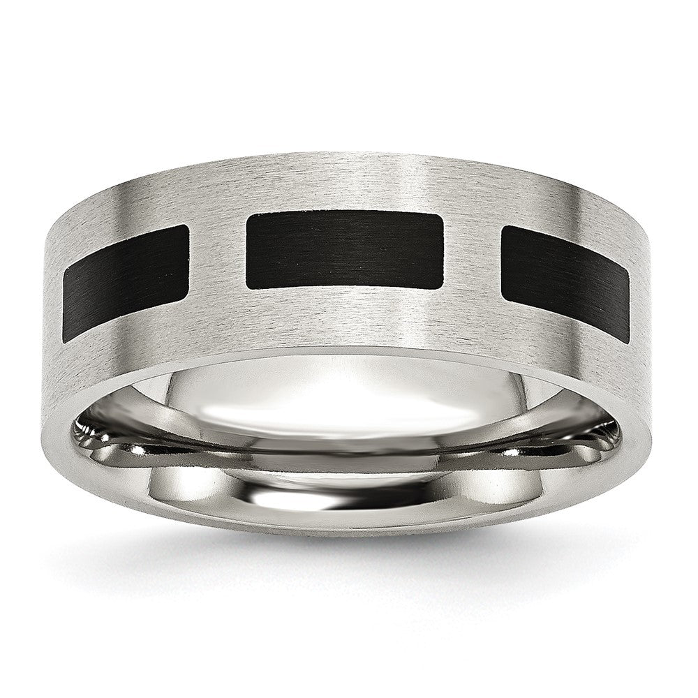 Stainless Steel Brushed Black Rubber 8mm Flat Band