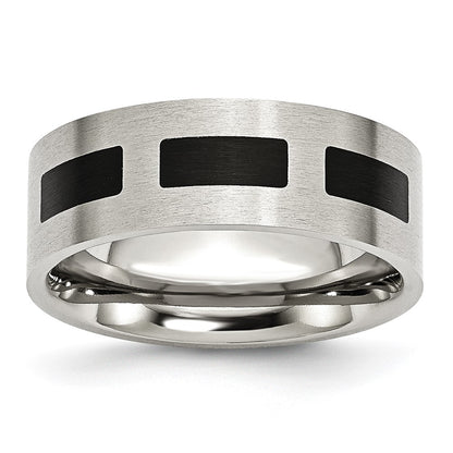 Stainless Steel Brushed Black Rubber 8mm Flat Band