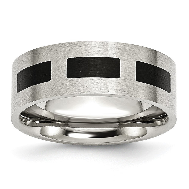 Stainless Steel Brushed Black Rubber 8mm Flat Band