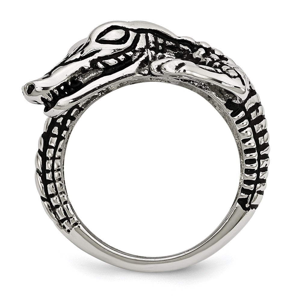 Stainless Steel Antiqued Alligator Ring (Size 8 Only)