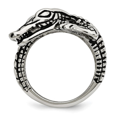 Stainless Steel Antiqued Alligator Ring (Size 8 Only)