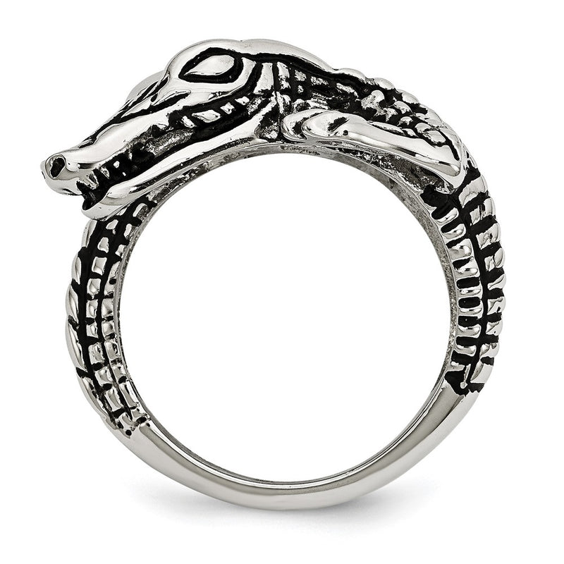 Stainless Steel Antiqued Alligator Ring (Size 8 Only)
