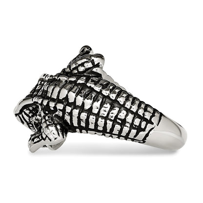 Stainless Steel Antiqued Alligator Ring (Size 8 Only)