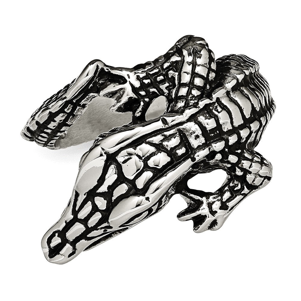 Stainless Steel Antiqued Alligator Ring (Size 8 Only)