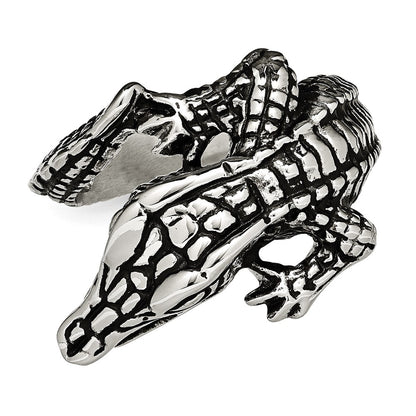 Stainless Steel Antiqued Alligator Ring (Size 8 Only)