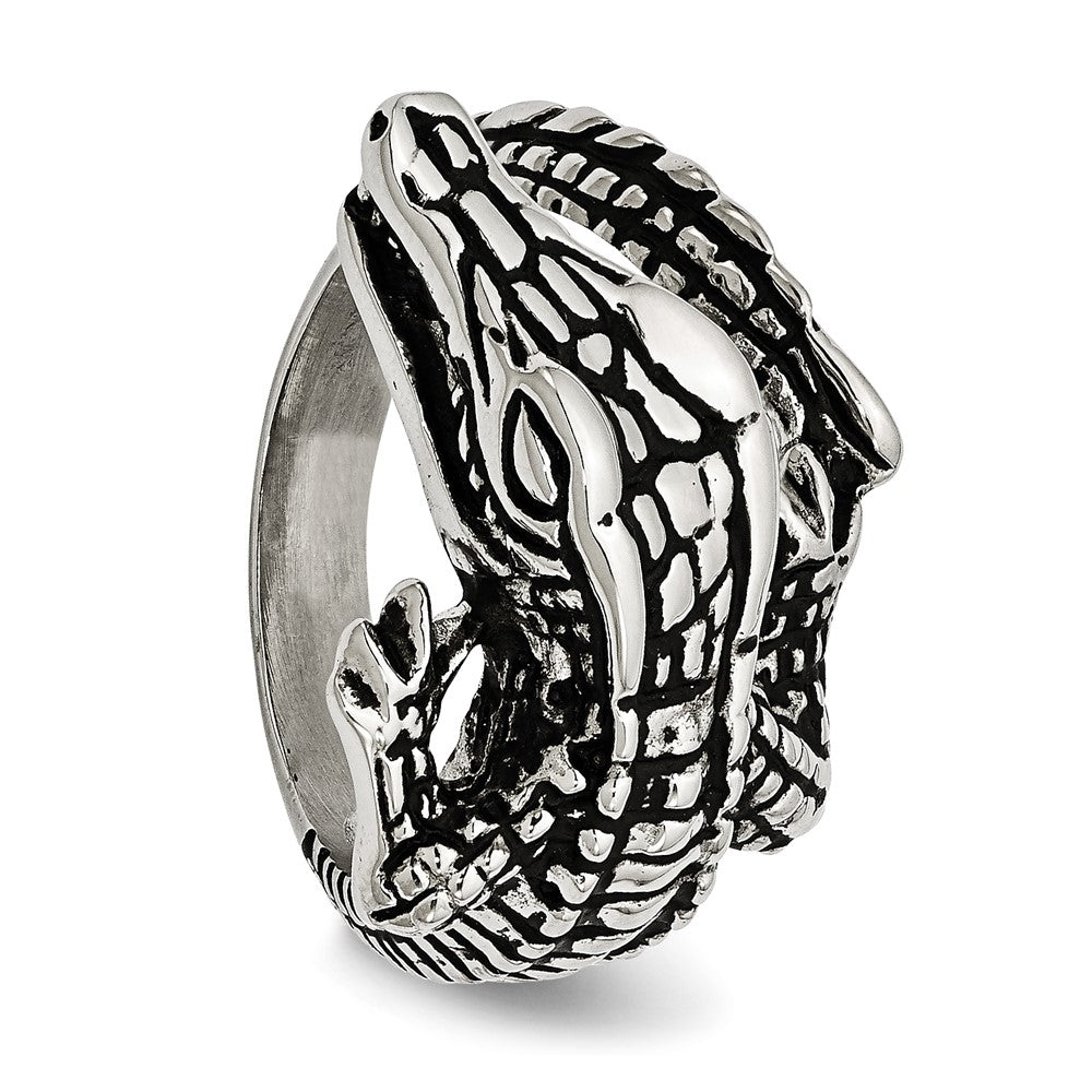 Stainless Steel Antiqued Alligator Ring (Size 8 Only)