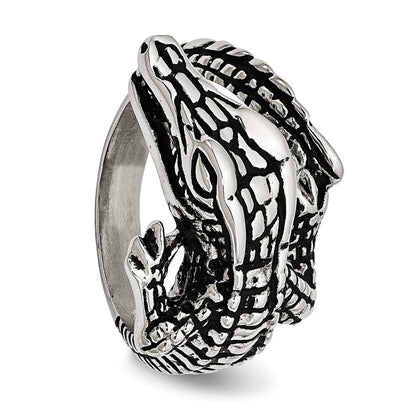 Stainless Steel Antiqued Alligator Ring (Size 8 Only)