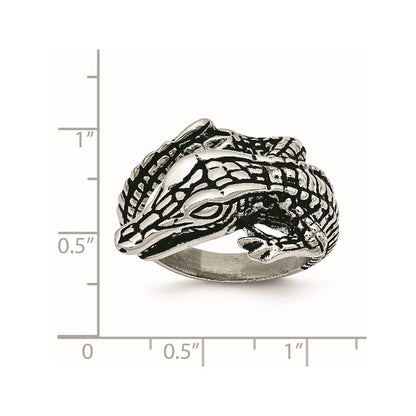 Stainless Steel Antiqued Alligator Ring (Size 8 Only)