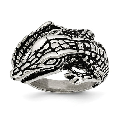 Stainless Steel Antiqued Alligator Ring (Size 8 Only)