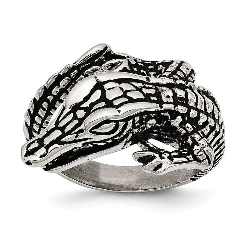 Stainless Steel Antiqued Alligator Ring (Size 8 Only)