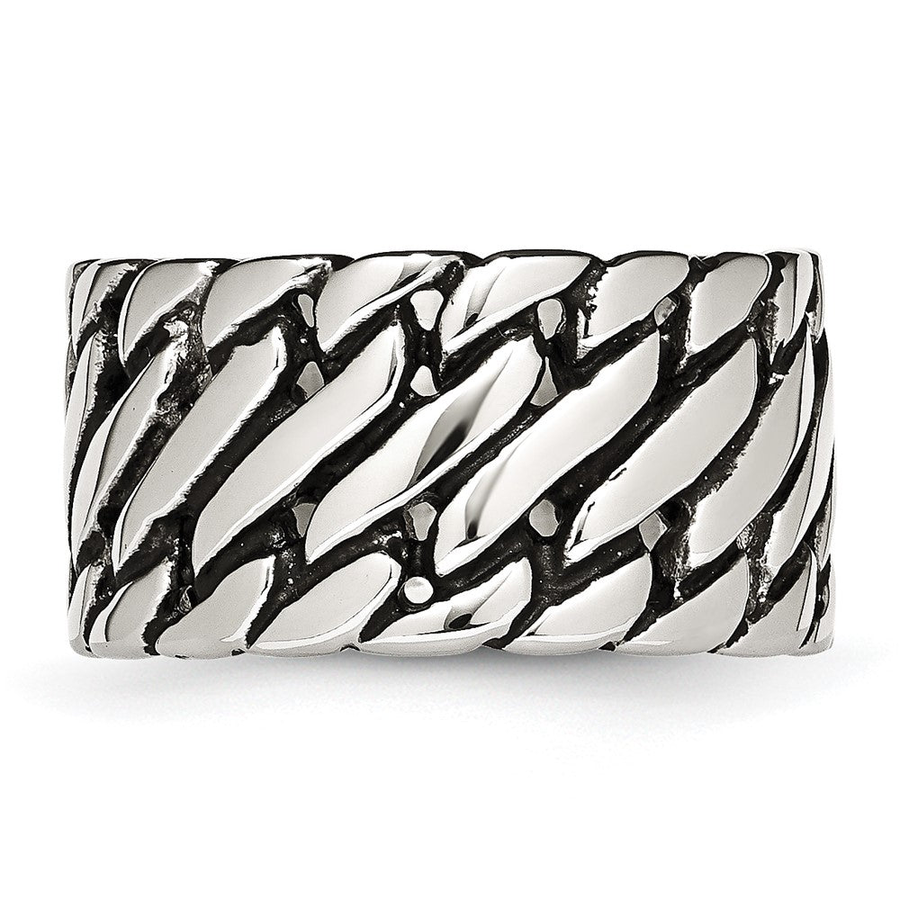 Stainless Steel Polished Tread Design Ring (Size 8 Only)
