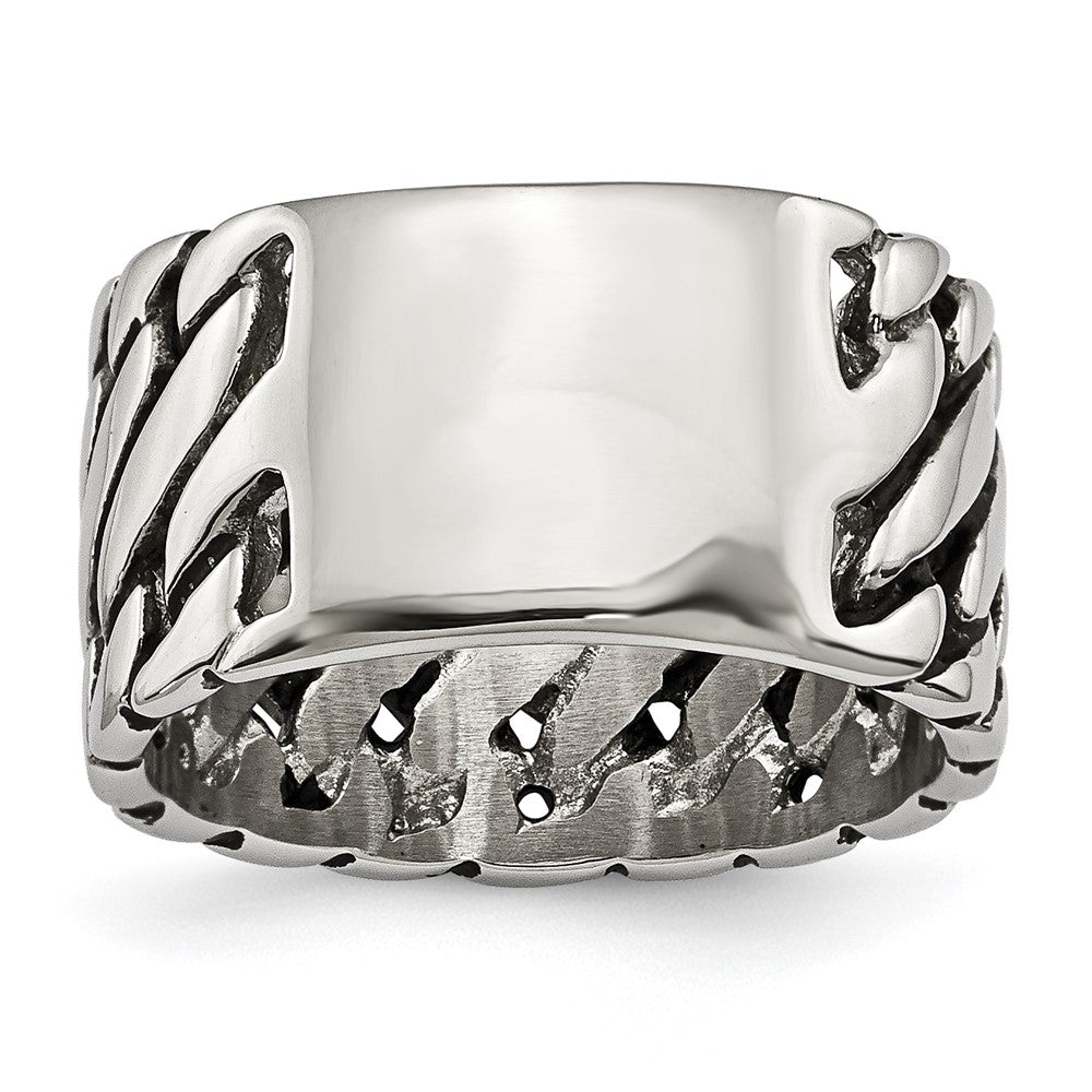 Stainless Steel Polished Tread Design Ring (Size 8 Only)