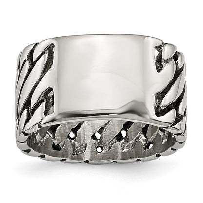 Stainless Steel Polished Tread Design Ring (Size 8 Only)