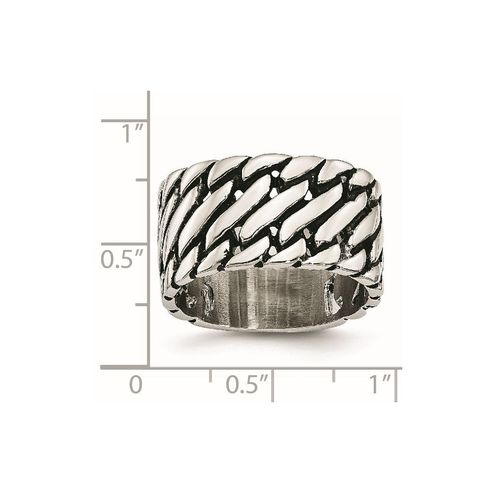 Stainless Steel Polished Tread Design Ring (Size 8 Only)