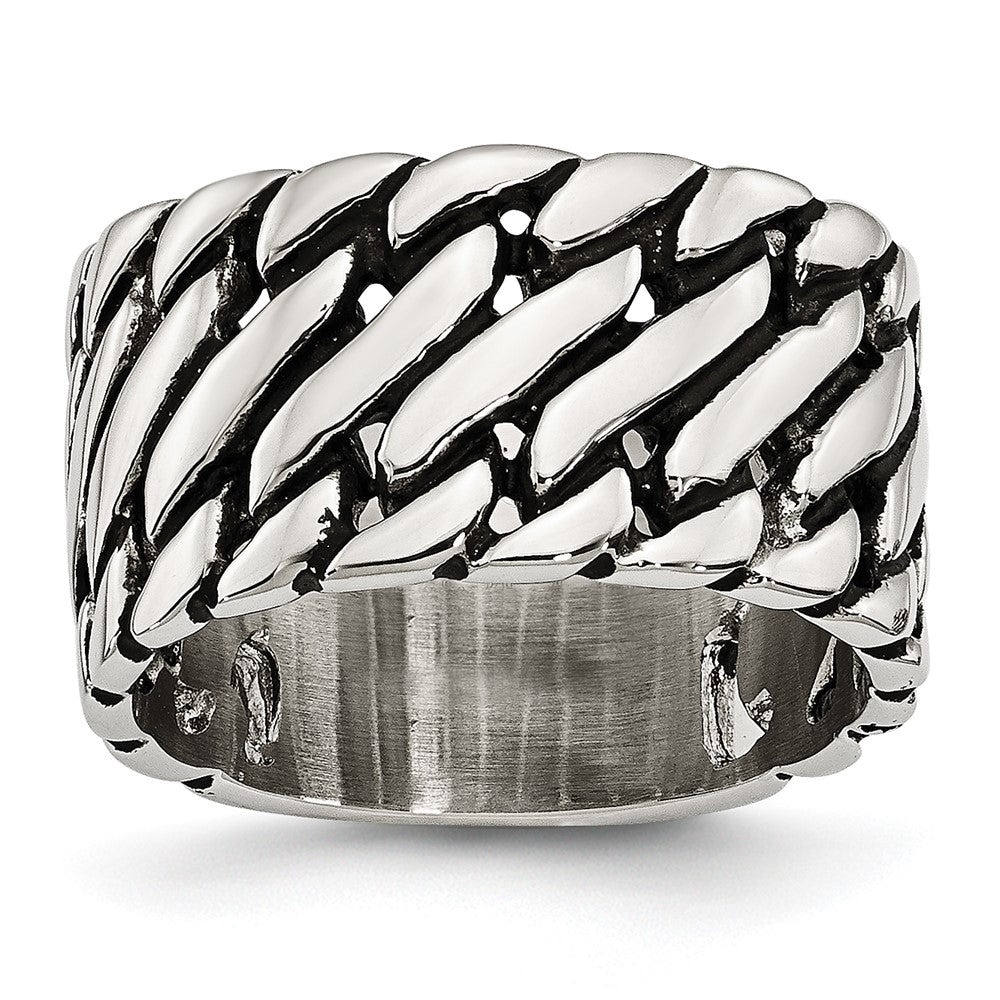 Stainless Steel Polished Tread Design Ring (Size 8 Only)