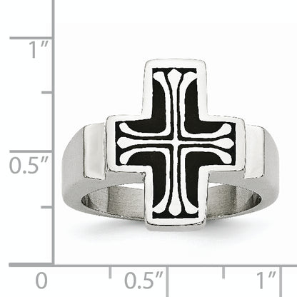Stainless Steel Enameled Polished Cross Ring
