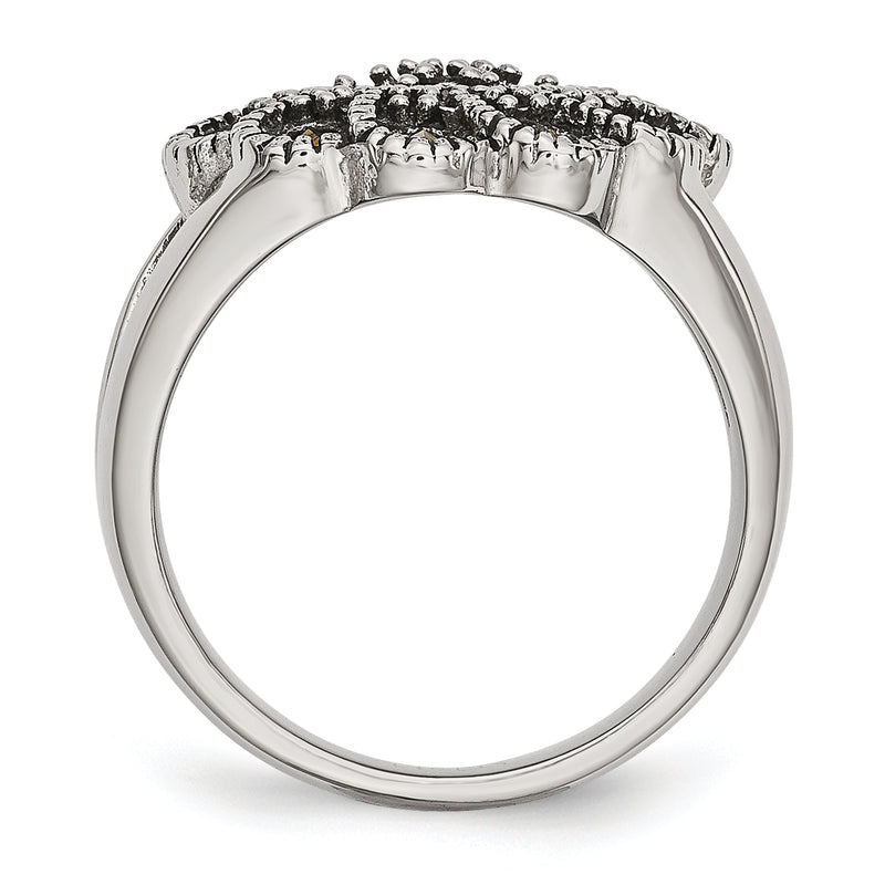 Stainless Steel Textured Flower Marcasite Ring